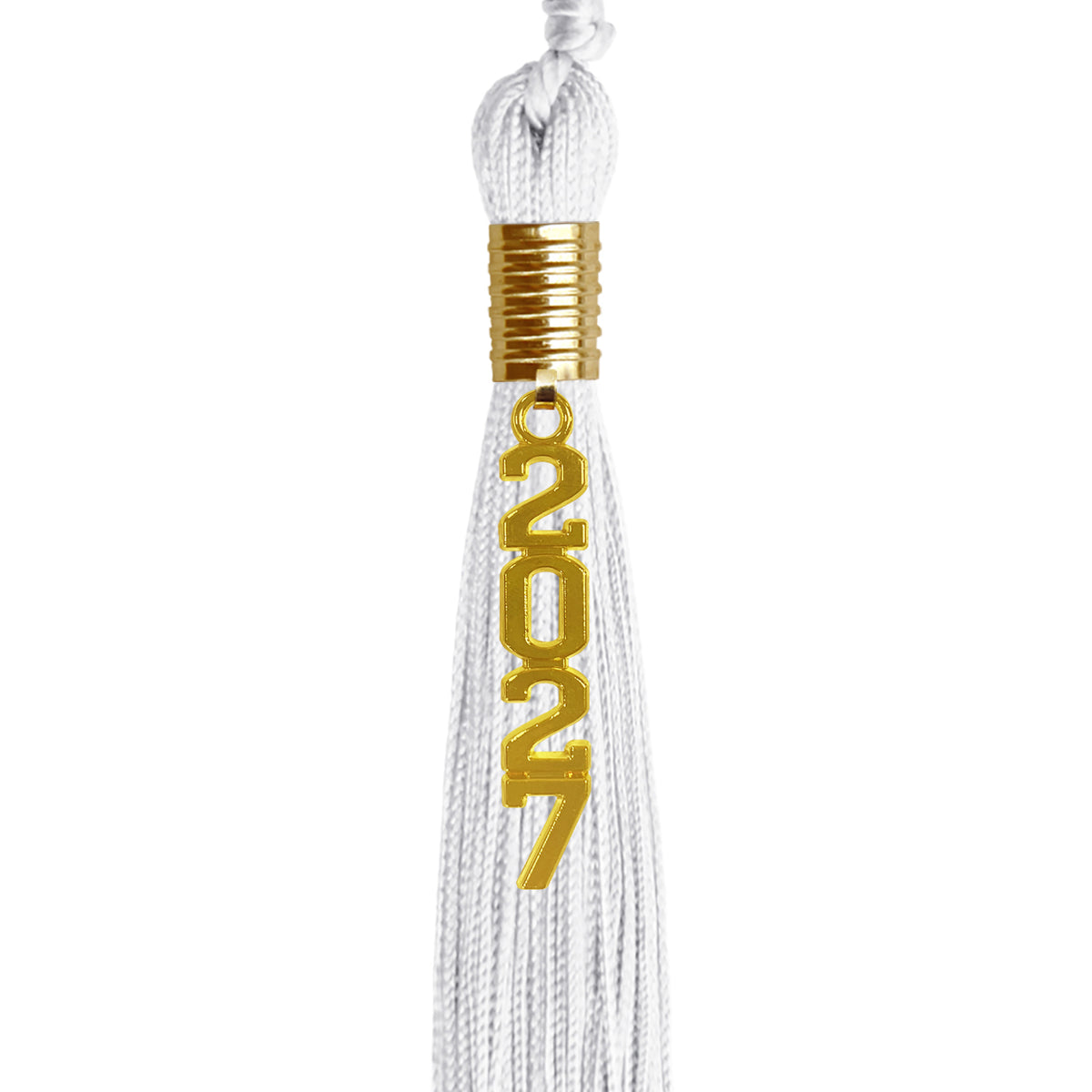 White Graduation Tassel with Gold Stacked Date Drop by Wholesale Grad Supply