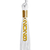 White Graduation Tassel with Gold Stacked Date Drop by Wholesale Grad Supply