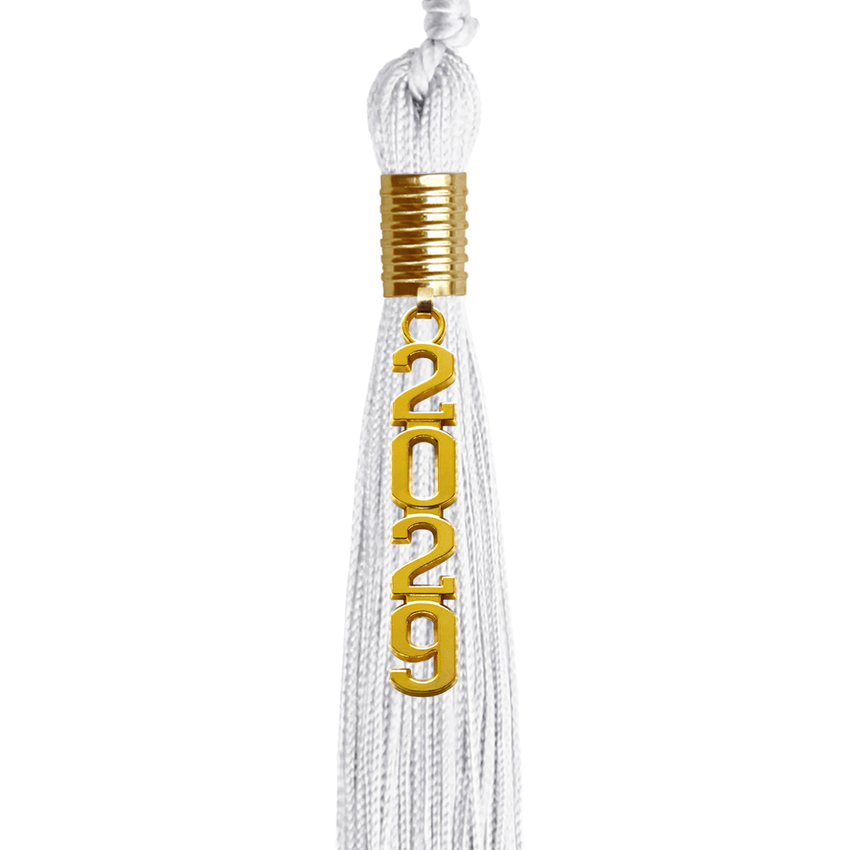 White Graduation Tassel with Gold Stacked Date Drop by Wholesale Grad Supply