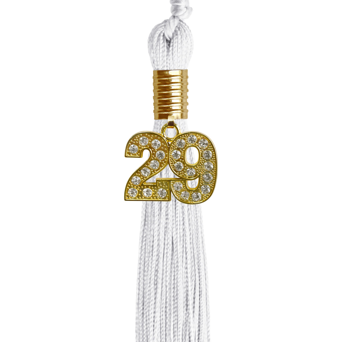 White Graduation Tassel with Gold Bling Charm by Wholesale Grad Supply