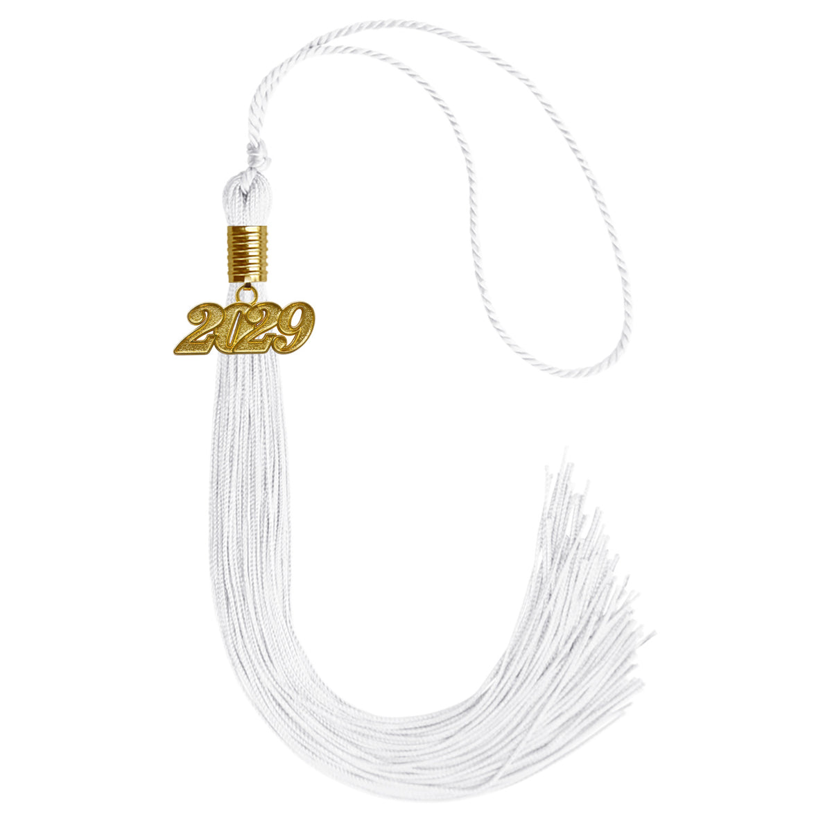 White Graduation Tassel with Gold Date Drop by Wholesale Grad Supply