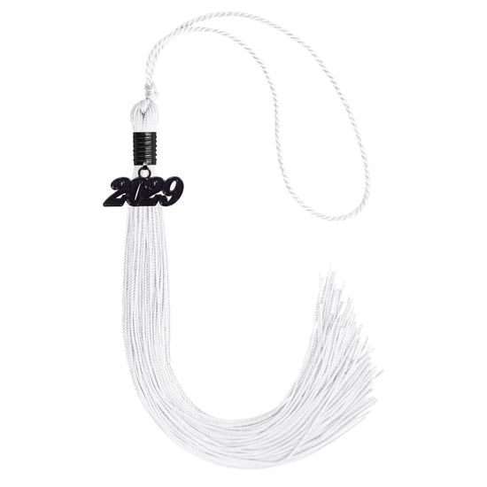 White Graduation Tassel with Black Date Drop by Wholesale Grad Supply