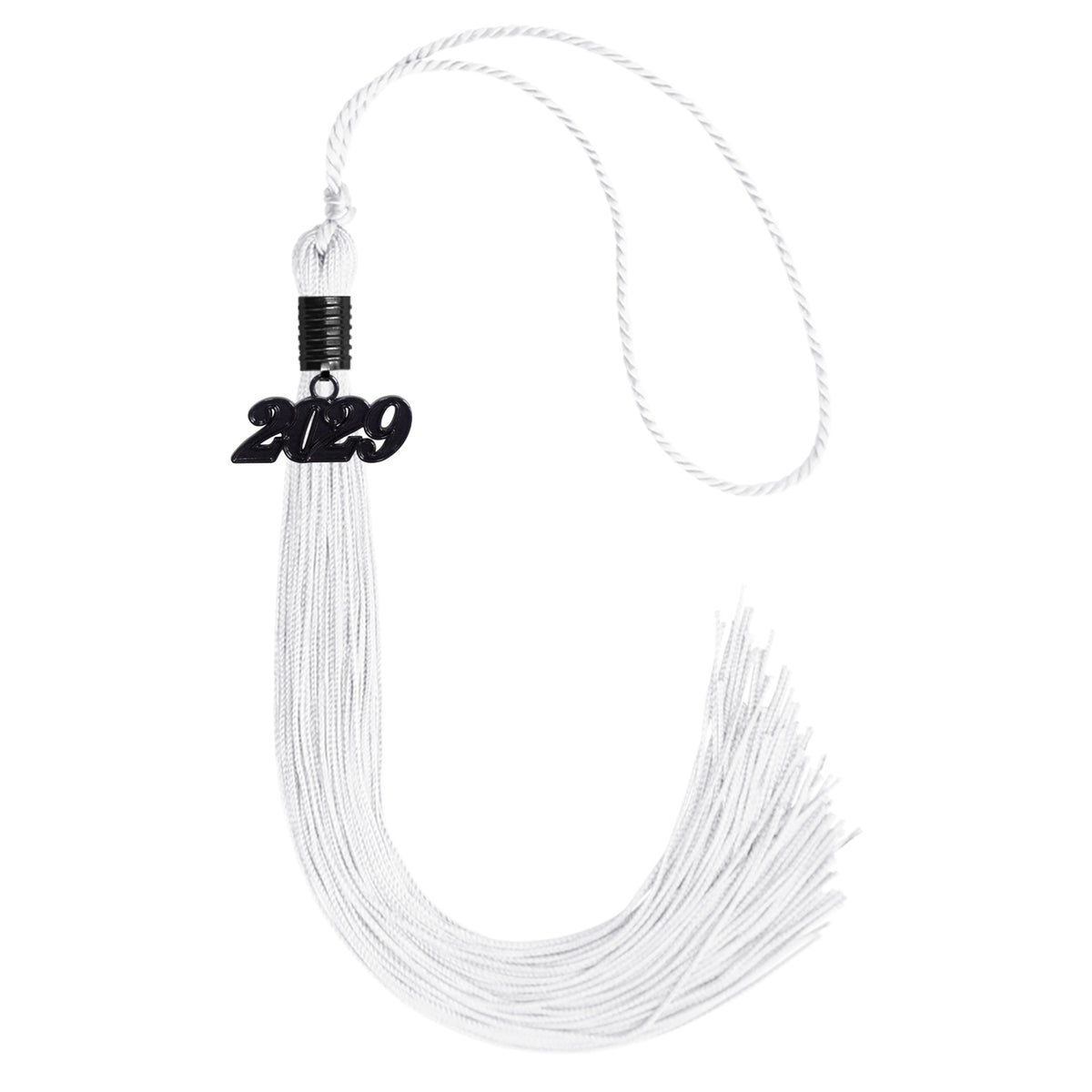 White Graduation Tassel with Black Date Drop by Wholesale Grad Supply