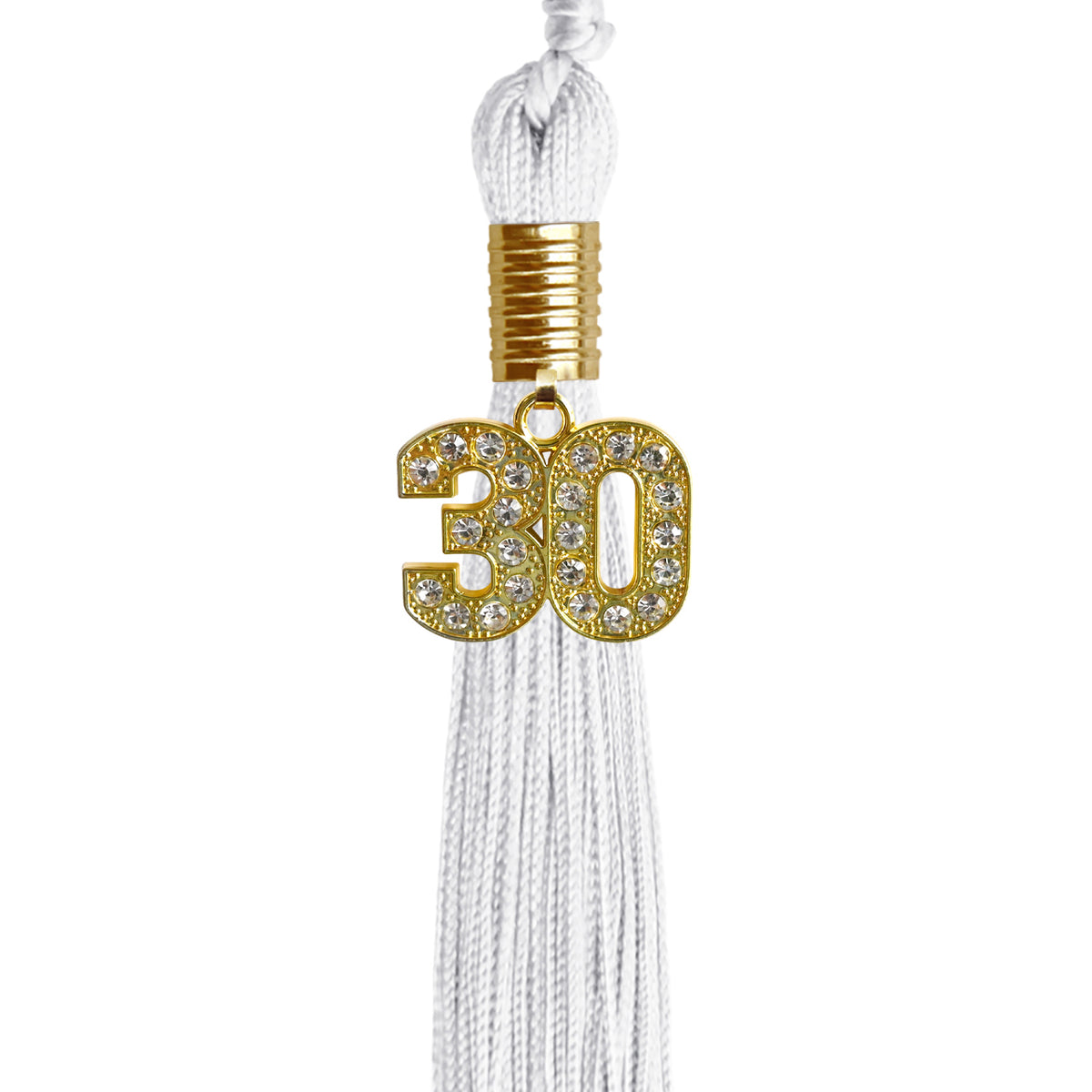 White Graduation Tassel with Gold Bling Charm by Wholesale Grad Supply