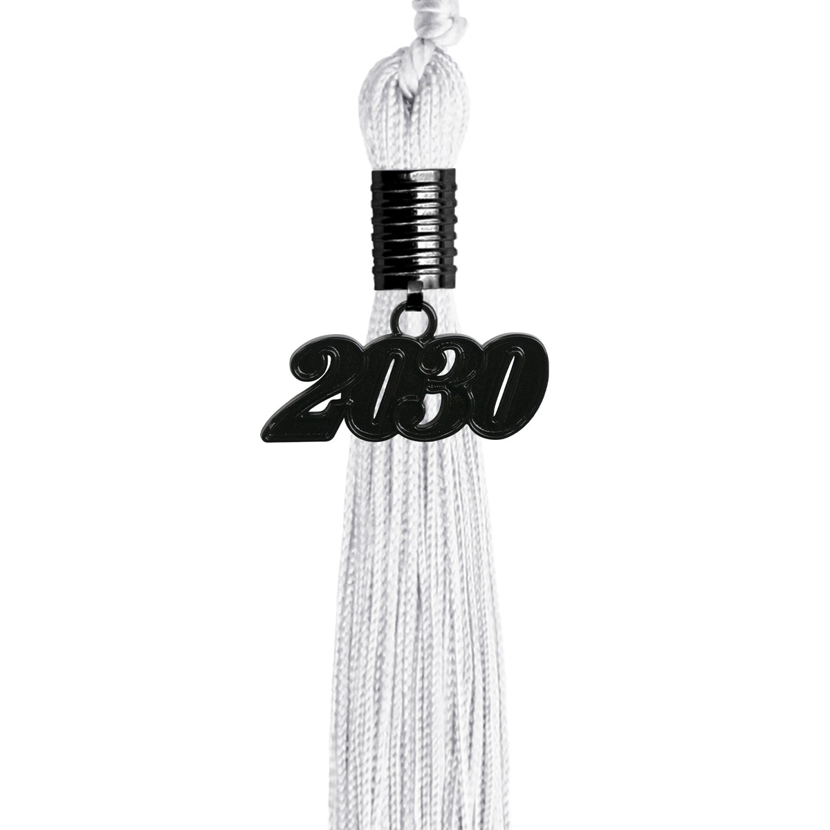 White Graduation Tassel with Black Date Drop by Wholesale Grad Supply