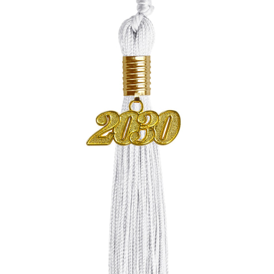 White Graduation Tassel with Gold Date Drop by Wholesale Grad Supply