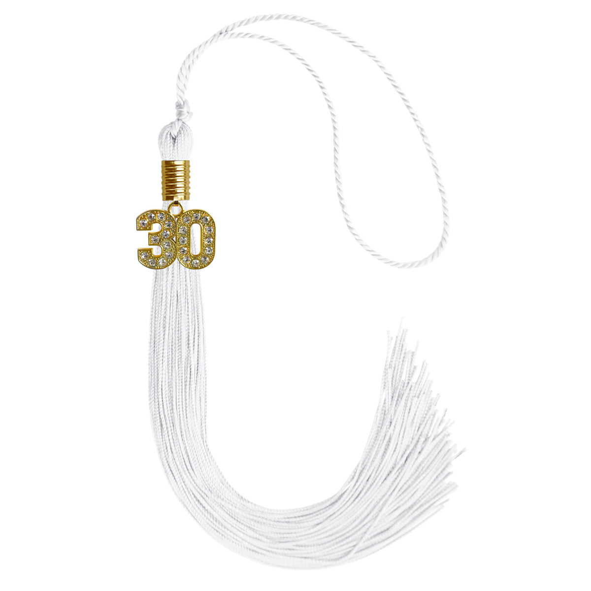 White Graduation Tassel with Gold Bling Charm by Wholesale Grad Supply