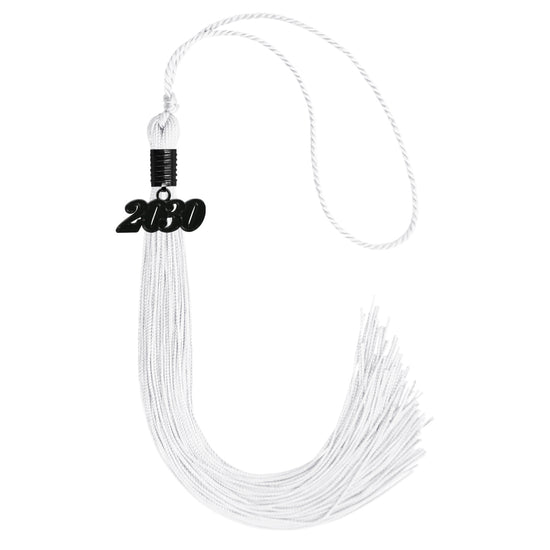 White Graduation Tassel with Black Date Drop by Wholesale Grad Supply