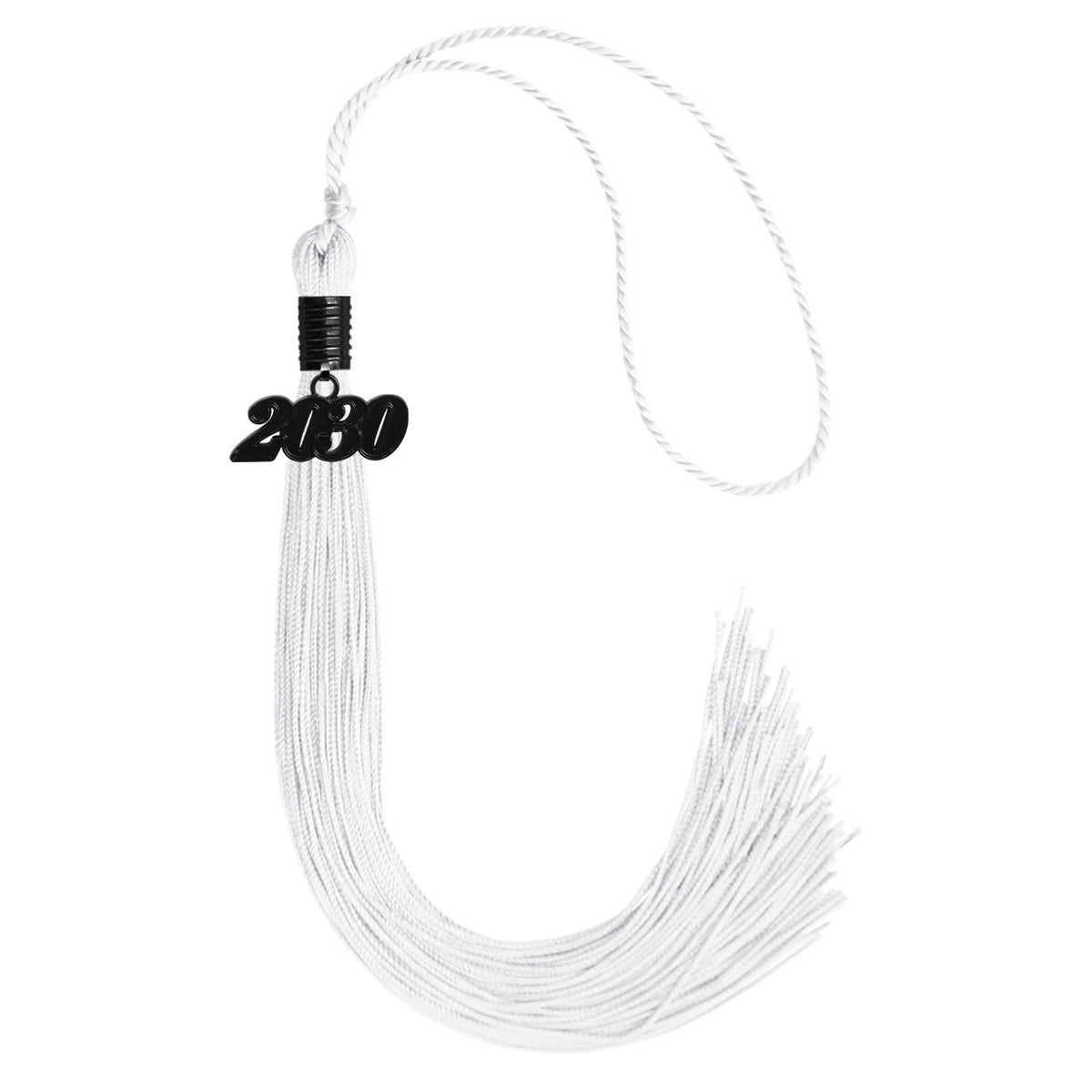 White Graduation Tassel with Black Date Drop by Wholesale Grad Supply