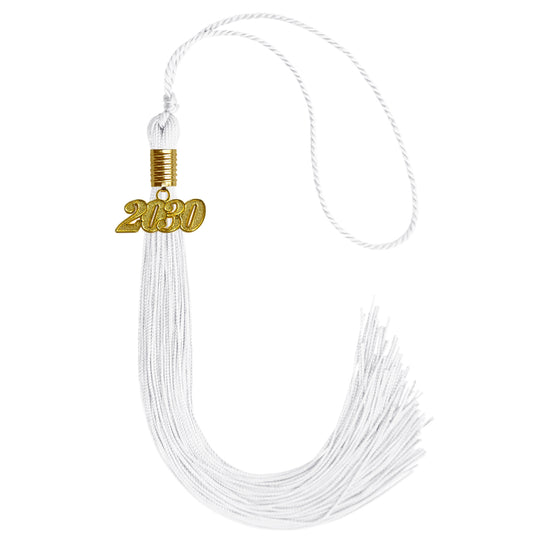 White Graduation Tassel with Gold Date Drop by Wholesale Grad Supply