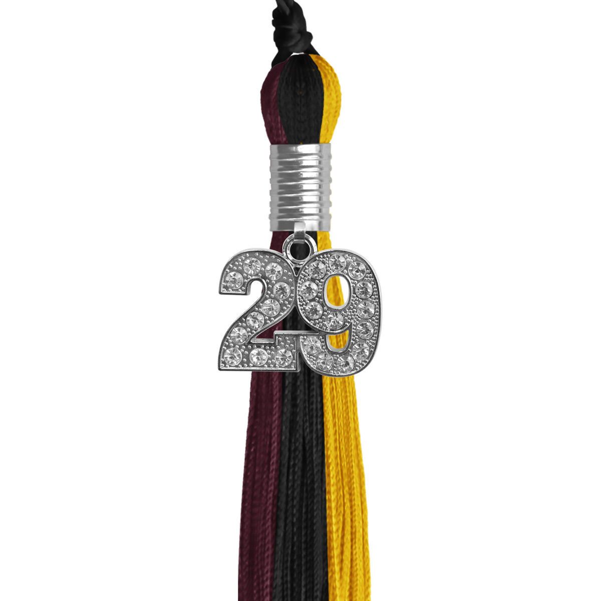 Black/Gold/Maroon Graduation Tassel with Silver Bling Charm by Wholesale Grad Supply