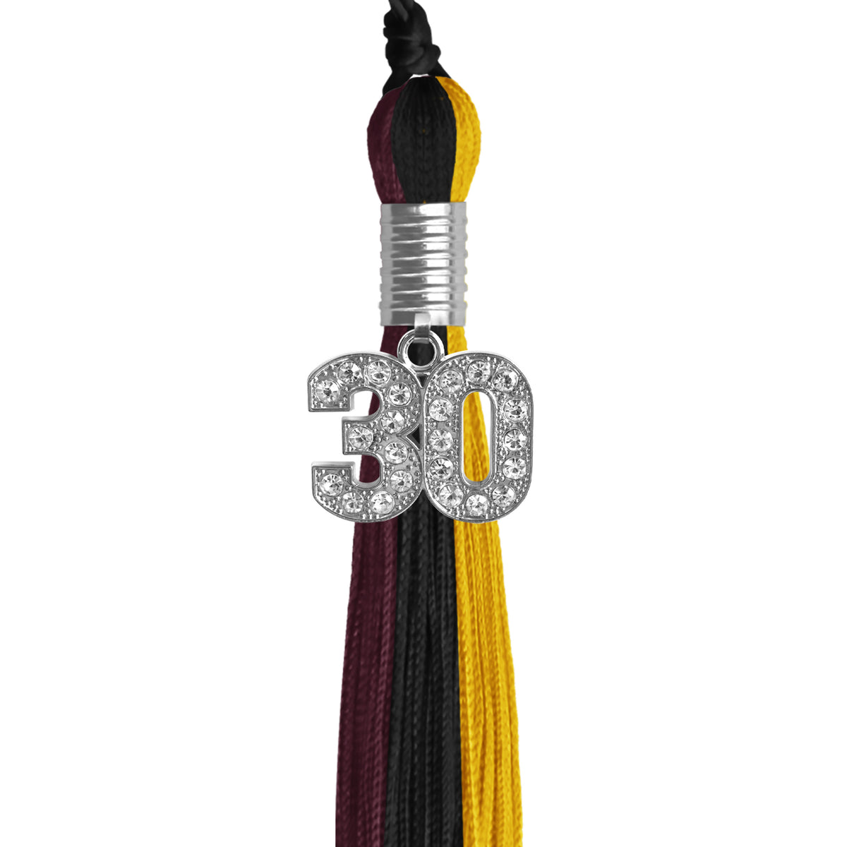 Black/Gold/Maroon Graduation Tassel with Silver Bling Charm by Wholesale Grad Supply