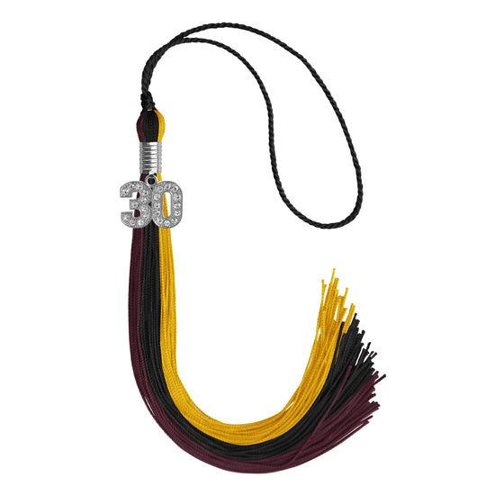Black/Gold/Maroon Graduation Tassel with Silver Bling Charm by Wholesale Grad Supply