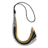 Black/Grey/Antique Gold Graduation Tassel with Silver Stacked Date Drop by Wholesale Grad Supply