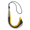 Black/Grey/Gold Graduation Tassel with Silver Stacked Date Drop by Wholesale Grad Supply