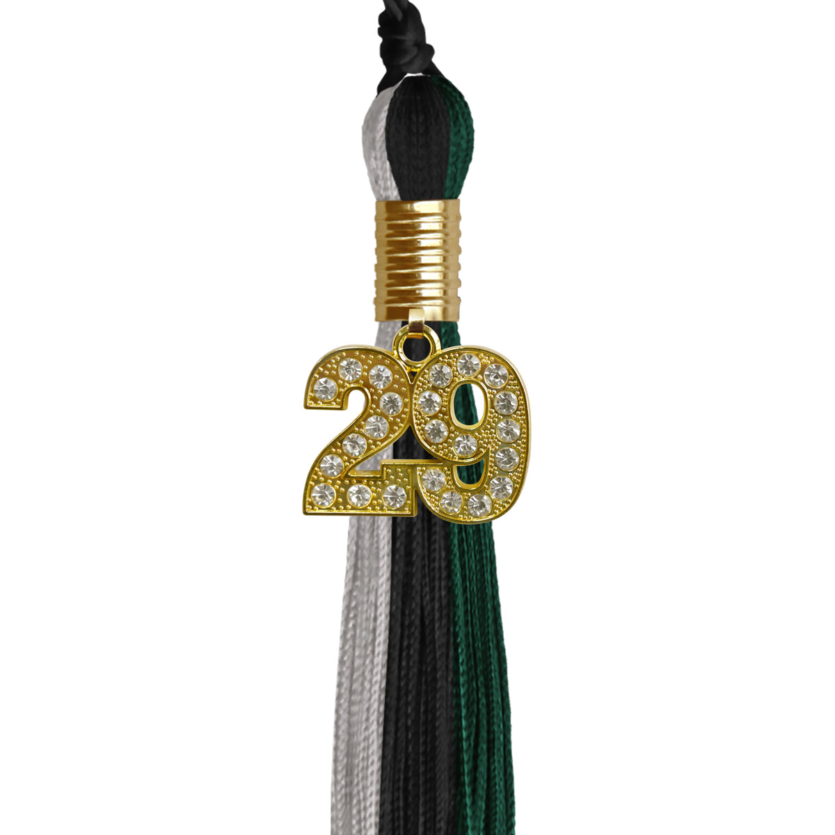Black/Hunter Green/Silver Graduation Tassel with Gold Bling Charm by Wholesale Grad Supply