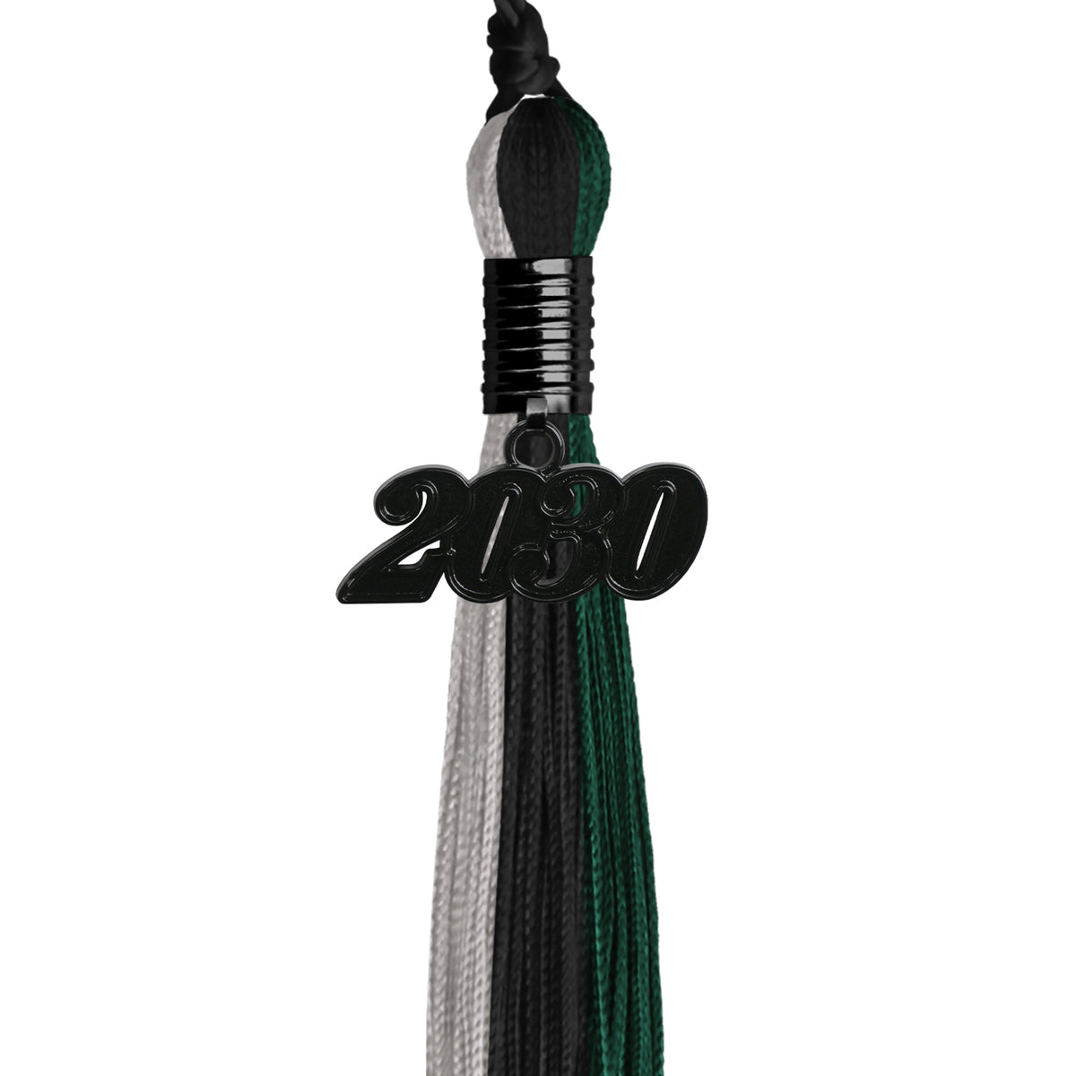 Black/Hunter Green/Silver Graduation Tassel with Black Date Drop by Wholesale Grad Supply
