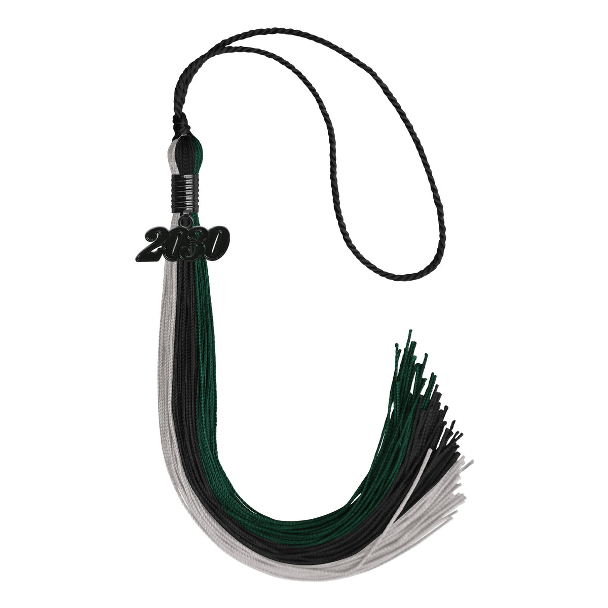 Black/Hunter Green/Silver Graduation Tassel with Black Date Drop by Wholesale Grad Supply