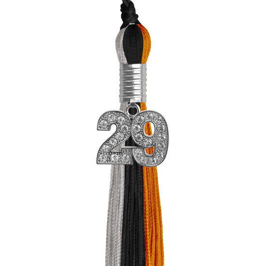 Black/Orange/Grey Graduation Tassel with Silver Bling Charm by Wholesale Grad Supply