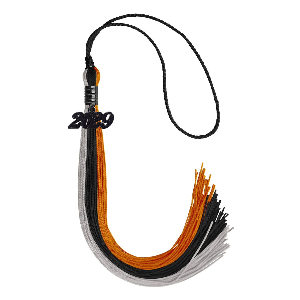 Black/Orange/Grey Graduation Tassel with Black Date Drop by Wholesale Grad Supply