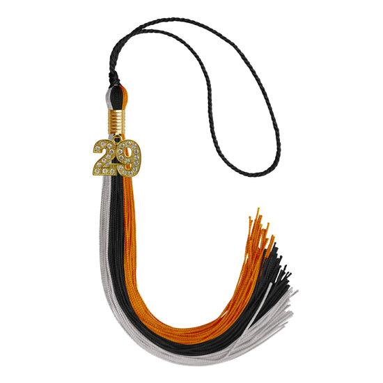 Black/Orange/Grey Graduation Tassel with Gold Bling Charm by Wholesale Grad Supply