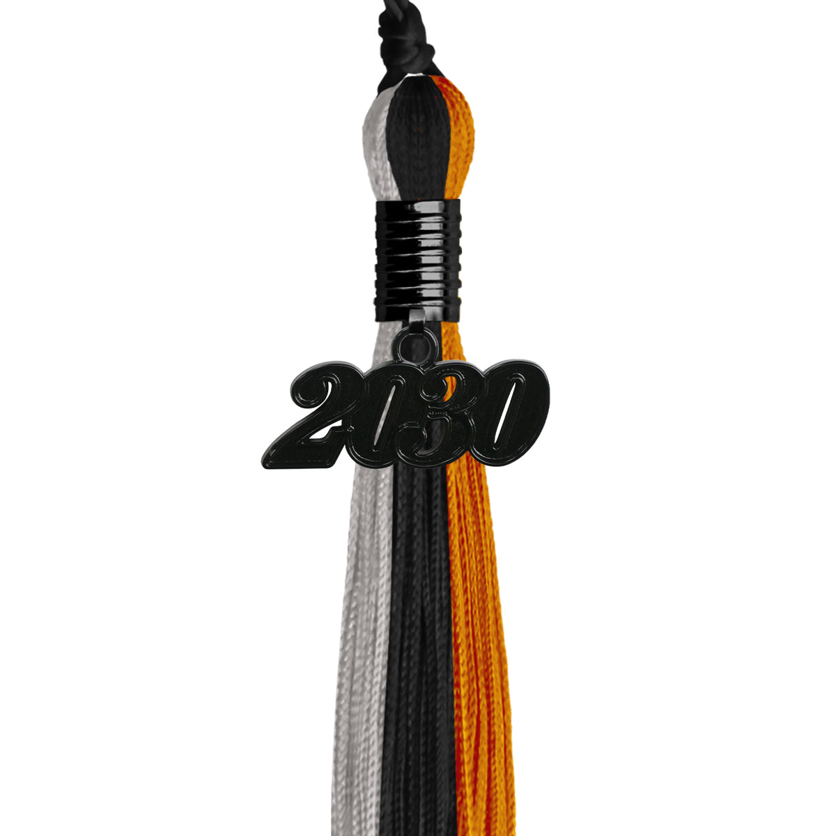 Black/Orange/Grey Graduation Tassel with Black Date Drop by Wholesale Grad Supply
