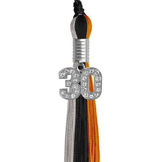 Black/Orange/Grey Graduation Tassel with Silver Bling Charm by Wholesale Grad Supply