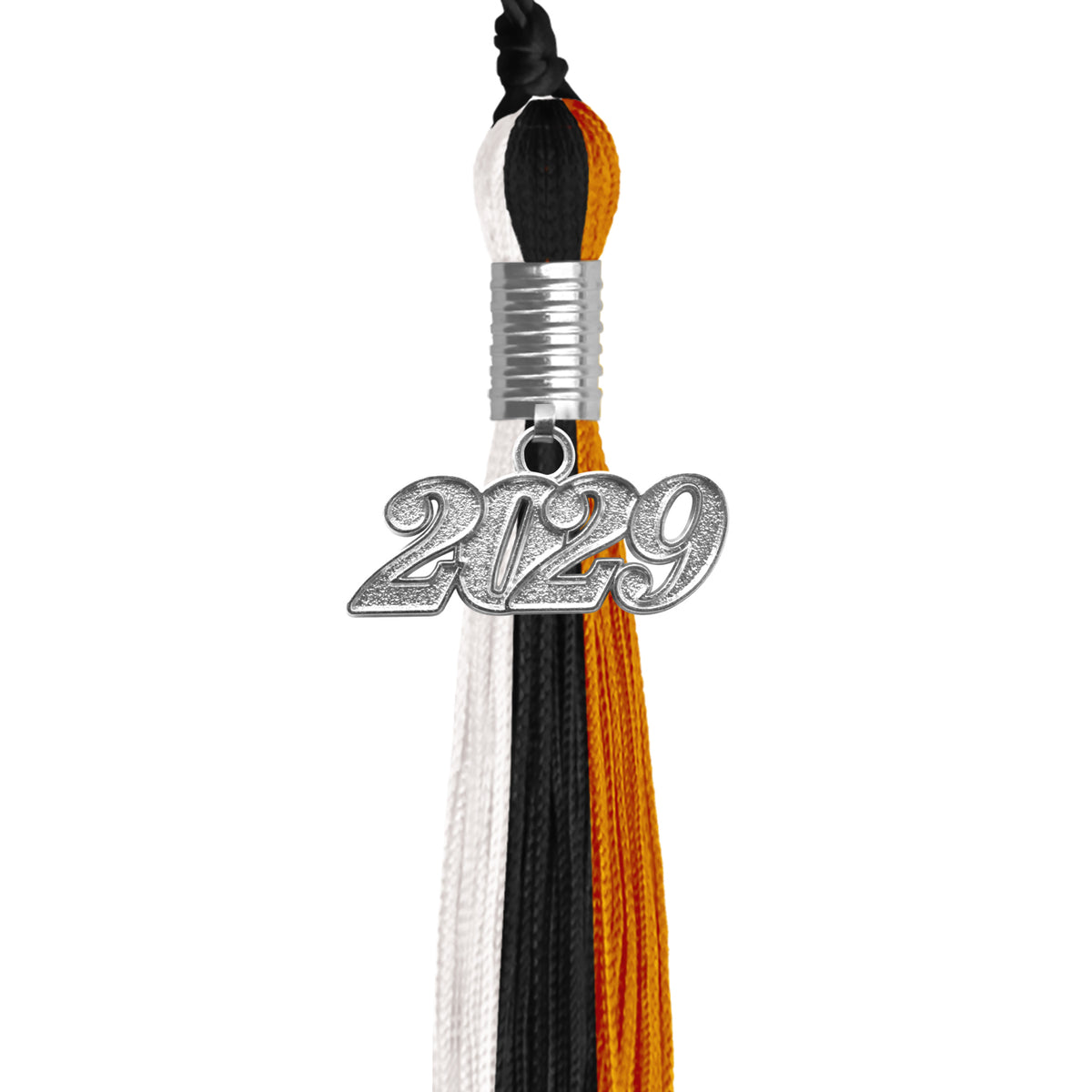 Black/Orange/White Graduation Tassel with Silver Date Drop by Wholesale Grad Supply