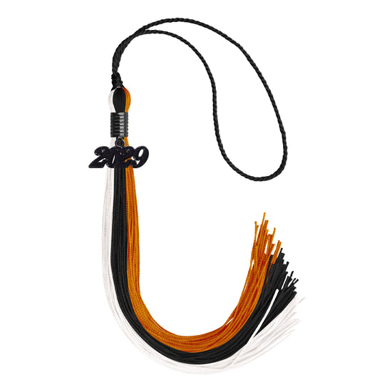Black/Orange/White Graduation Tassel with Black Date Drop by Wholesale Grad Supply