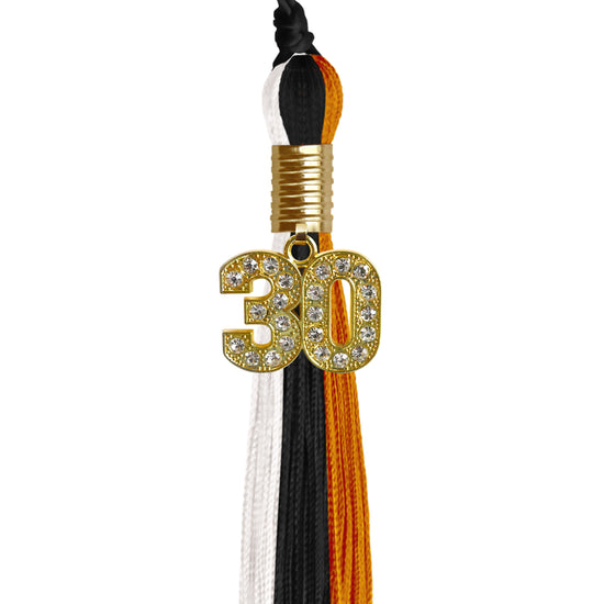Black/Orange/White Graduation Tassel with Gold Bling Charm by Wholesale Grad Supply