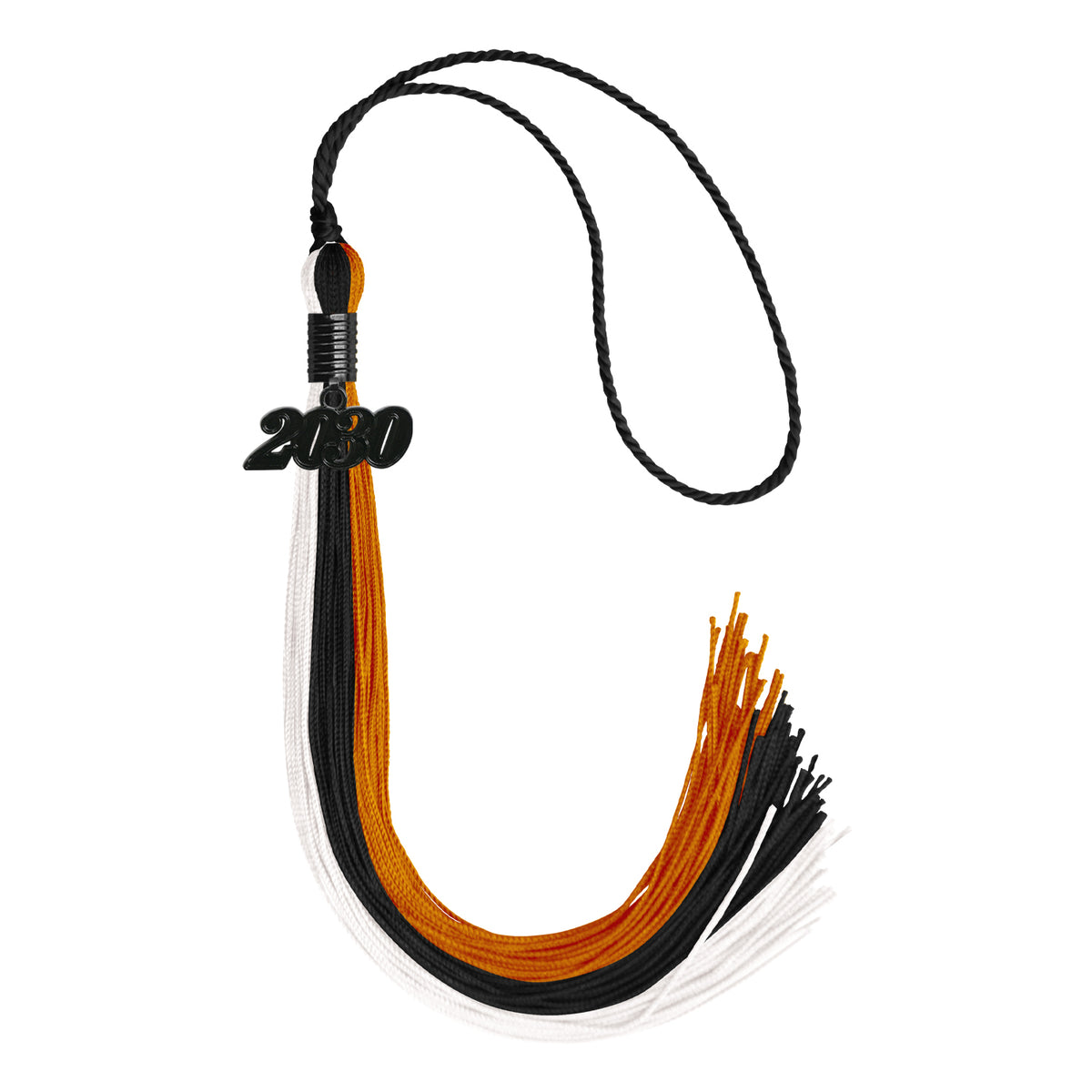 Black/Orange/White Graduation Tassel with Black Date Drop by Wholesale Grad Supply