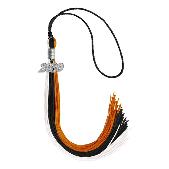 Black/Orange/White Graduation Tassel with Silver Date Drop by Wholesale Grad Supply
