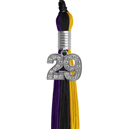 Black/Purple/Gold Graduation Tassel with Silver Bling Charm by Wholesale Grad Supply