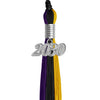 Black/Purple/Gold Graduation Tassel with Silver Date Drop by Wholesale Grad Supply