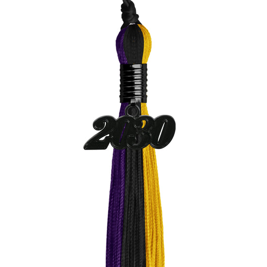 Black/Purple/Gold Graduation Tassel with Black Date Drop by Wholesale Grad Supply