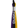 Black/Purple/Gold Graduation Tassel with Silver Stacked Date Drop by Wholesale Grad Supply