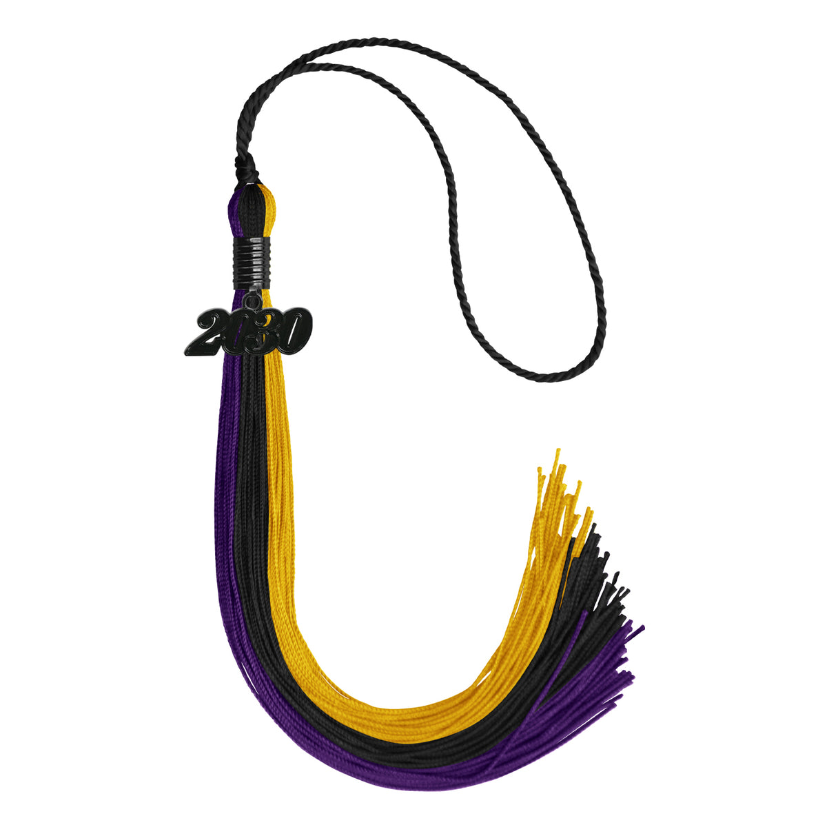 Black/Purple/Gold Graduation Tassel with Black Date Drop by Wholesale Grad Supply