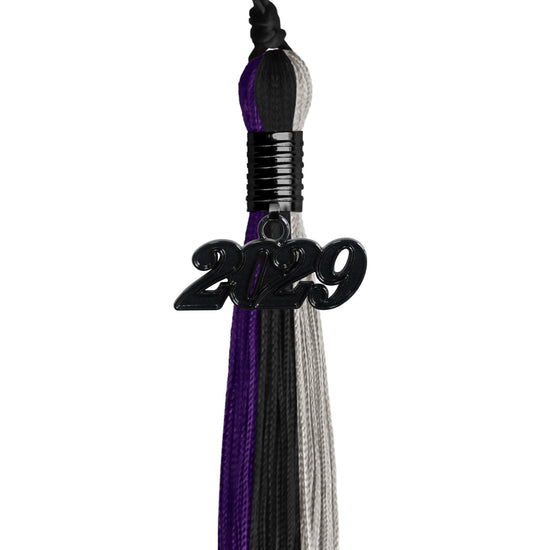 Black/Purple/Grey Graduation Tassel with Black Date Drop by Wholesale Grad Supply