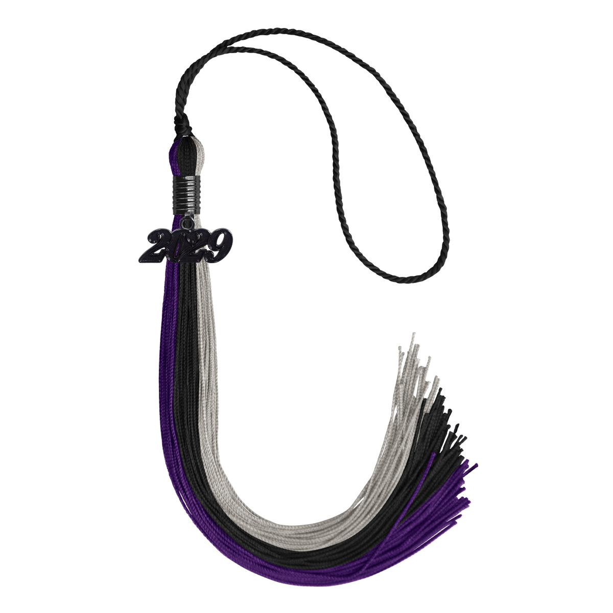 Black/Purple/Grey Graduation Tassel with Black Date Drop by Wholesale Grad Supply