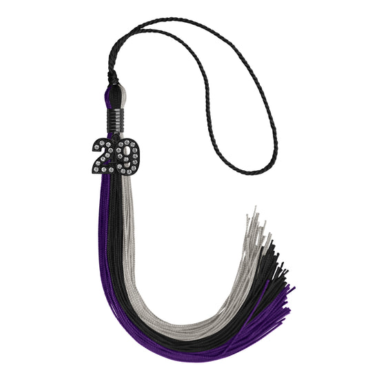 Black/Purple/Grey Graduation Tassel with Black Bling Charm by Wholesale Grad Supply