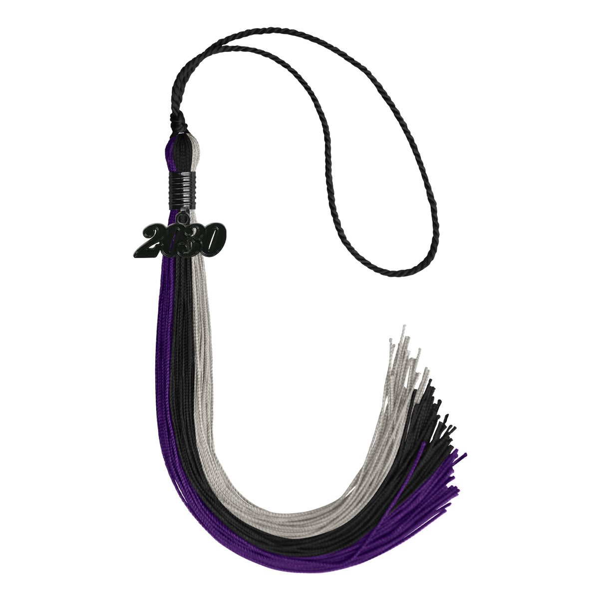 Black/Purple/Grey Graduation Tassel with Black Date Drop by Wholesale Grad Supply