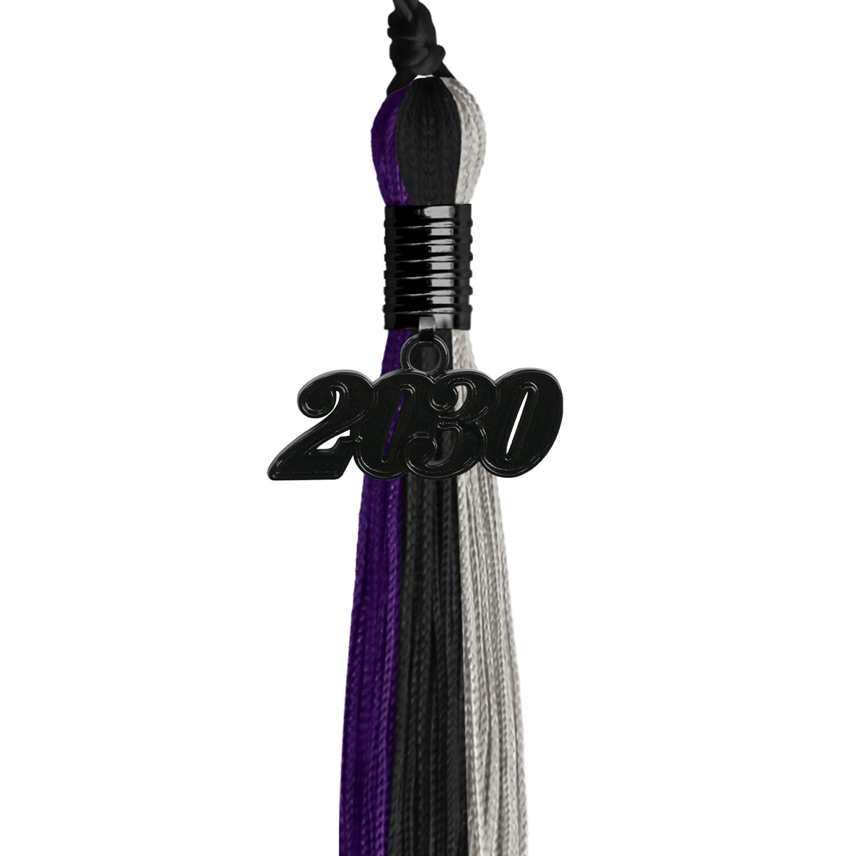 Black/Purple/Grey Graduation Tassel with Black Date Drop by Wholesale Grad Supply