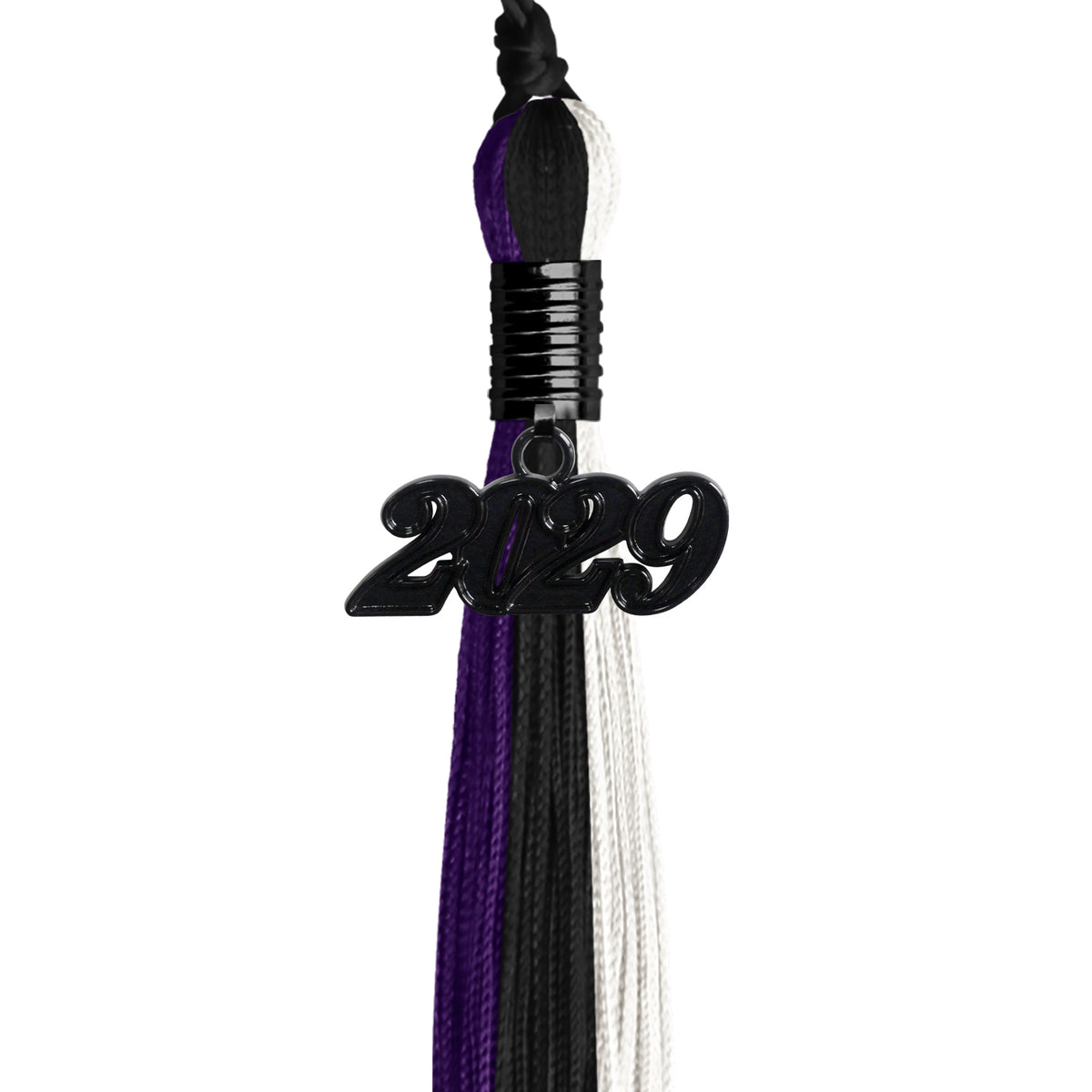 Black/Purple/White Graduation Tassel with Black Date Drop by Wholesale Grad Supply