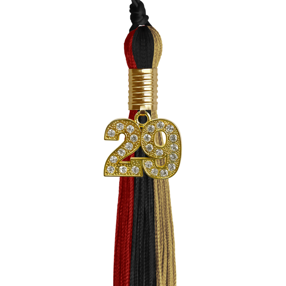 Black/Red/Antique Gold Graduation Tassel with Gold Bling Charm by Wholesale Grad Supply