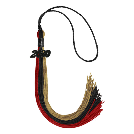 Black/Red/Antique Gold Graduation Tassel with Black Date Drop by Wholesale Grad Supply