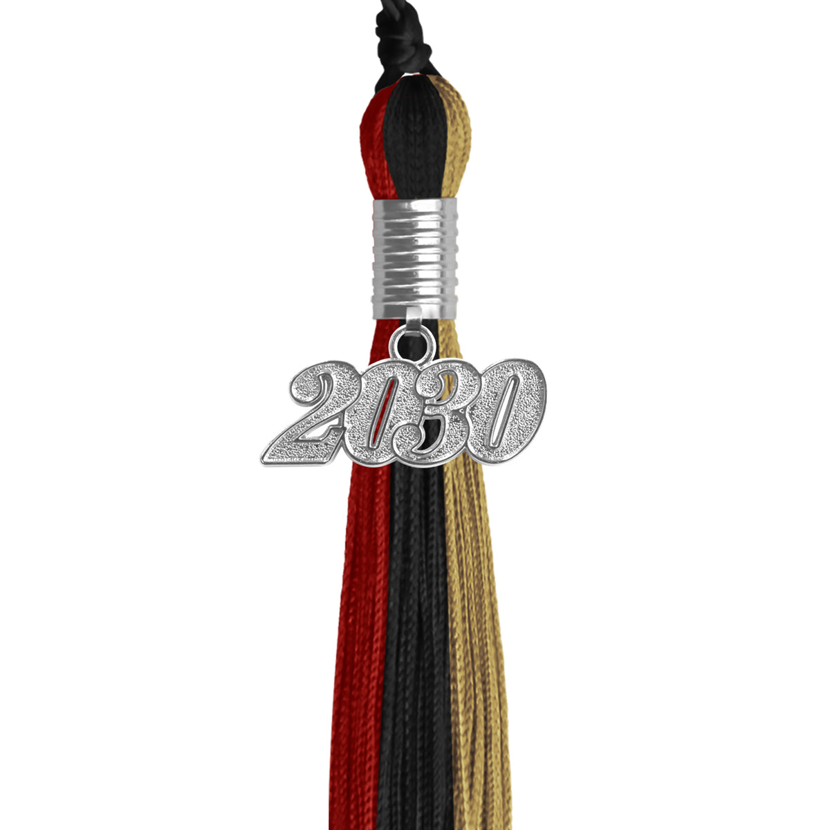 Black/Red/Antique Gold Graduation Tassel with Silver Date Drop by Wholesale Grad Supply