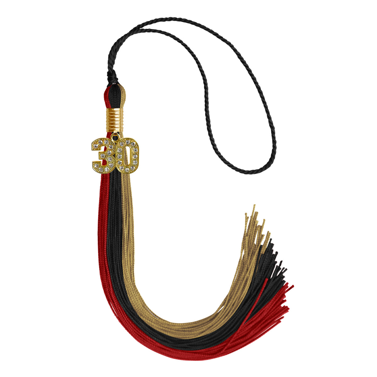 Black/Red/Antique Gold Graduation Tassel with Gold Bling Charm by Wholesale Grad Supply