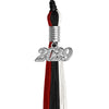 Black/Red/White Graduation Tassel with Silver Date Drop by Wholesale Grad Supply