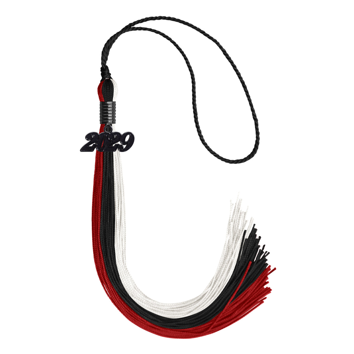 Black/Red/White Graduation Tassel with Black Date Drop by Wholesale Grad Supply