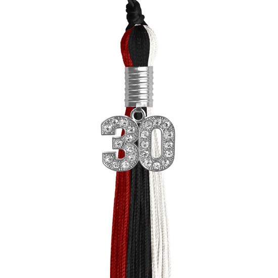 Black/Red/White Graduation Tassel with Silver Bling Charm by Wholesale Grad Supply